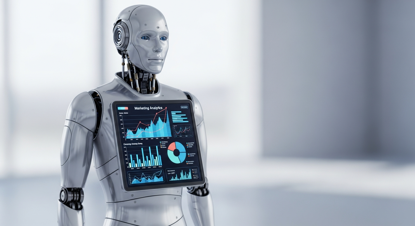 Mãos de profissional de marketing analisando dashboards com dados de IA e gráficos de vendas em tempo real